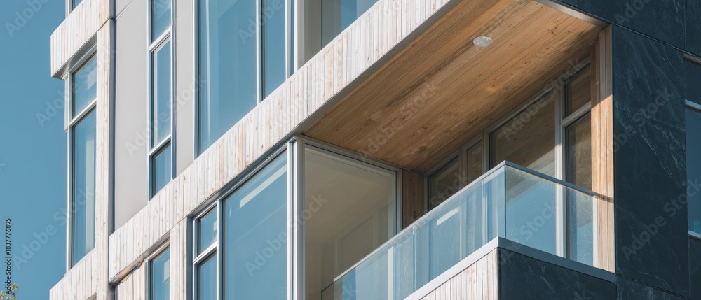 Obraz premium Modern building facade with balcony and windows