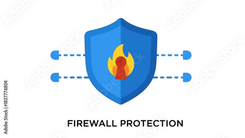 Modern vector illustration of a network firewall shield, symbolizing digital security, data protection, and cyber defense against online threats for internet safety