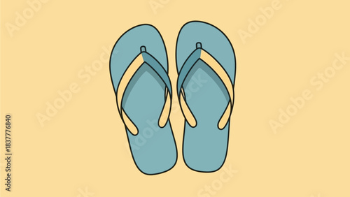 Vibrant blue flip-flops with yellow straps, a simple yet cheerful illustration perfect for summer holidays and beachside relaxation, evoking warm weather and leisurely days