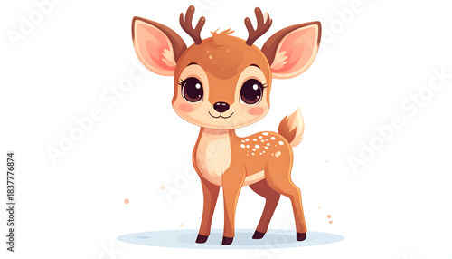 Adorable Cartoon Fawn Illustration with Big Eyes and Antlers