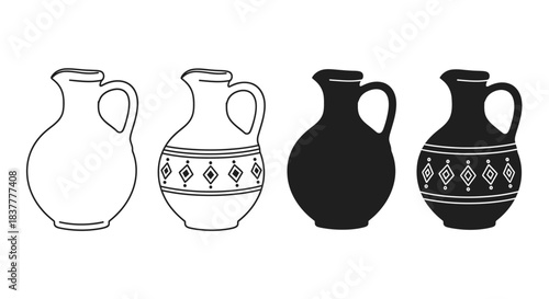 Snorkel Mask Icon Set - Diving Goggles with Snorkel, Color and Black Silhouette Versions