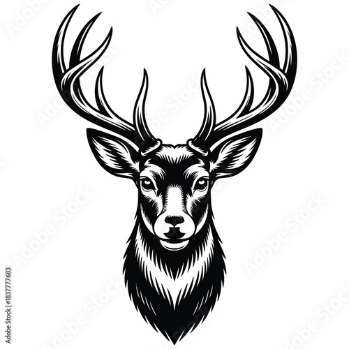 Majestic Deer Stag Head Illustration: Vintage Hunter Animal Design, deer head silhouette