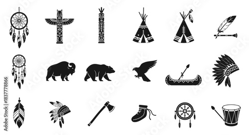 Native American Symbols and Traditions Illustration Set for Cultural Heritage Design