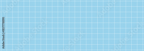 Millimeter graph paper grid. Technical pattern for school, engineering line scale measurement. Lined white blank for education. Vector plotting graph grid paper on the blue background.