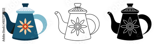 Classic teapots, kettle isolated vector illustration