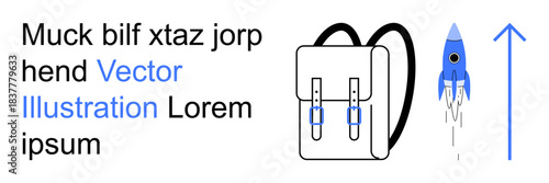 Education, travel, growth, creativity, achievement, career development. are a backpack, a rocket and an upward arrow. Education and travel growth and development