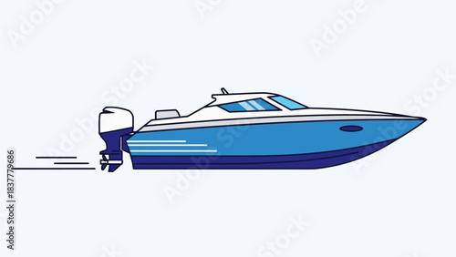 Speed Boat Illustration Fast Motor Boat Sailing on Water Marine Travel and Adventure Concept