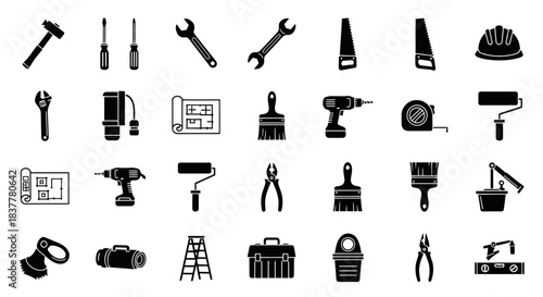 Various Hand Tools and Power Tools Isolated on White Background for Home Improvement and DIY
