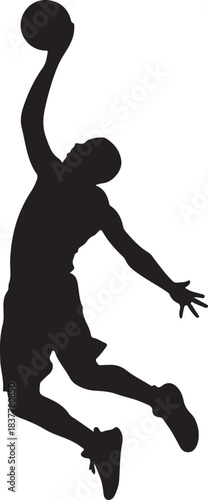 A bold and dynamic basketball player dunking silhouette capturing the power, energy, and motion of a high-flying slam dunk