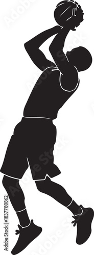 A bold and dynamic basketball player dunking silhouette capturing the power, energy, and motion of a high-flying slam dunk