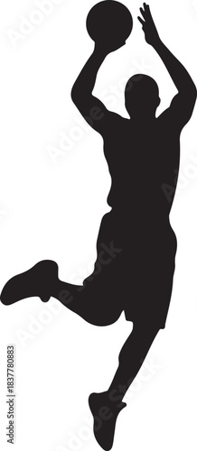 A bold and dynamic basketball player dunking silhouette capturing the power, energy, and motion of a high-flying slam dunk
