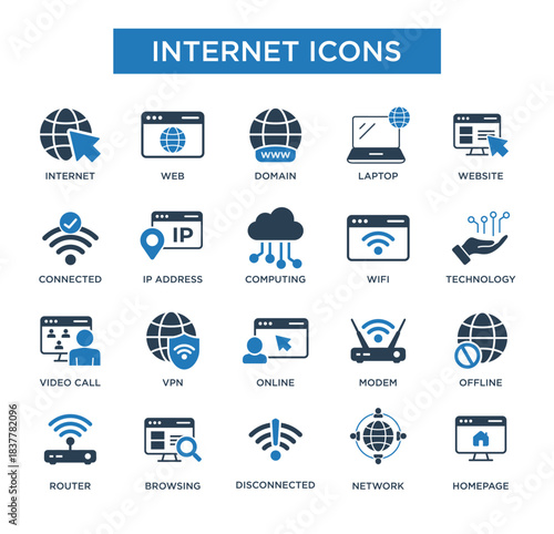 Internet and Web Technology Icon Set – Vector Modern Flat Line Icons