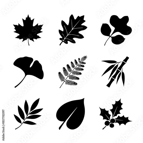 Leaf Icon Set. Vector Design Pack Isolated on White Background. Grunge Stamp Vector Illustration.