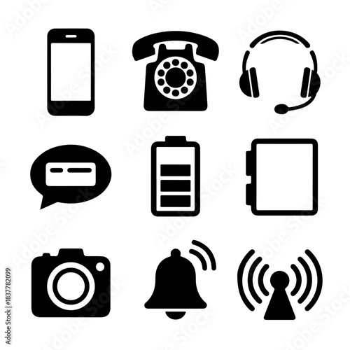Phone Icon Set. Vector Design Pack Isolated on White Background. Grunge Stamp Vector Illustration.