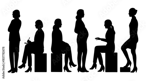 Pregnant Woman Silhouette Set in Multiple Sitting and Standing Poses