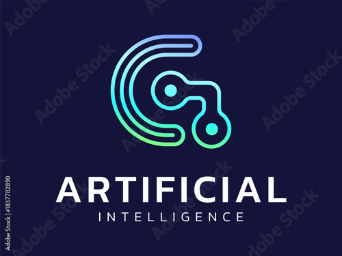 Artificial intelligence with letter a circuit board lines shapes technology Analysis logo vector design concept. AI technology logotype symbol for advance technology, tech company, ui, automation, web