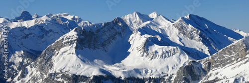 Snow covered mountains in Central Switzerland.