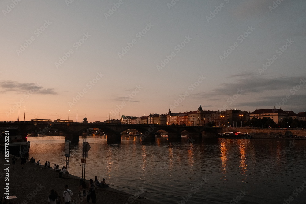 Fototapeta premium Prague Charles Bridge Evening River Reflections