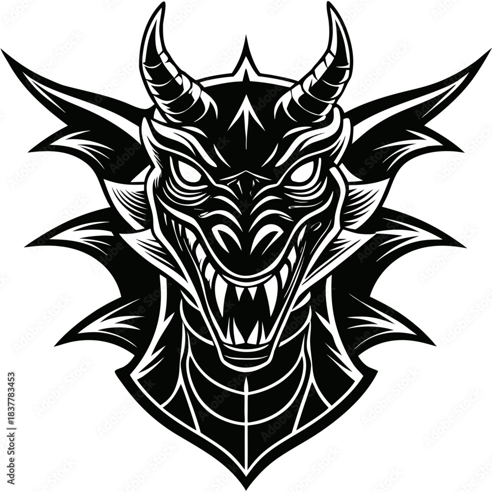 Fototapeta premium Stylized Dragon Head Mascot Logo: Mythical Creature Vector Icon