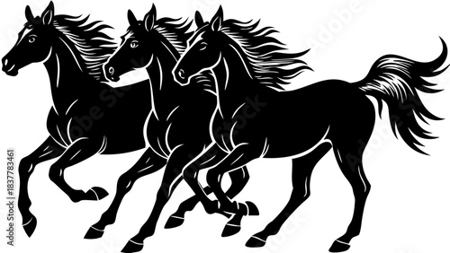Three Running Horses Silhouette: Strength, Speed, and Freedom Vector