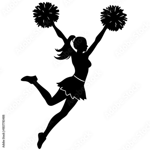 Cheerleader Silhouette Jumping with Pom-Poms: Sport and Spirit Vector
