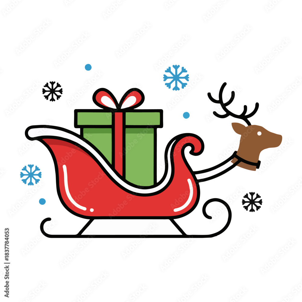 Naklejka premium Christmas Sleigh with Reindeer and Gifts – Festive Illustration