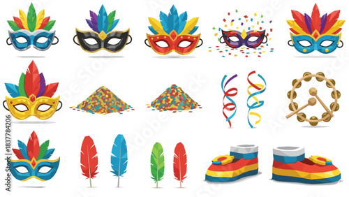 Colorful carnival masks and accessories white