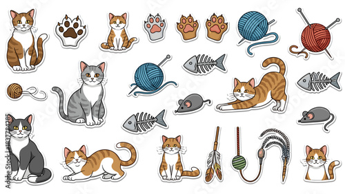 Cute cat illustrations and toys white