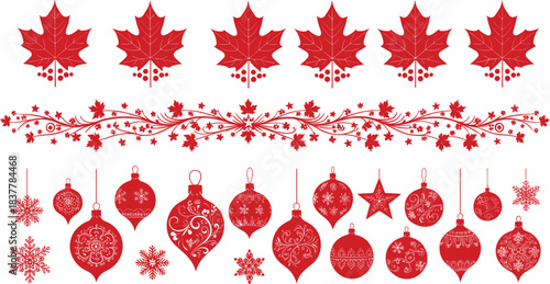 Large Flat Vector Collection of Christmas Elements: Holly, Wreaths, Ornaments, and Mittens
