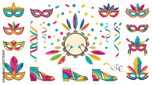 Carnival masks and accessories set white