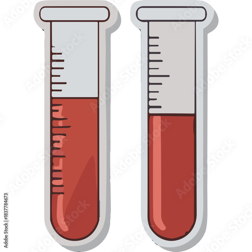 Two Glass Test Tubes Filled With Red Liquid Side By Side On White Background Scientific Laboratory Equipment For Medical Research Or Chemical Analysis