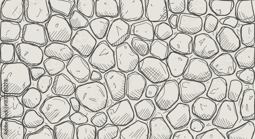 A charming hand-drawn illustration showcases a rustic stone wall texture, perfect for backgrounds, offering a vintage, natural, and sturdy aesthetic.