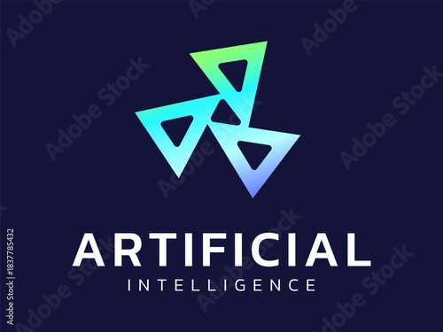 Artificial intelligence with twisted infinity triangles movement technology Analysis logo vector design concept. AI technology logotype symbol for advance technology, tech company, ui, network, web.