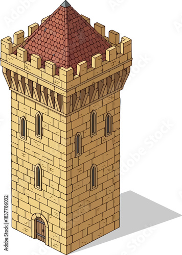 Fantasy Medieval Castle Tower Vector Illustration