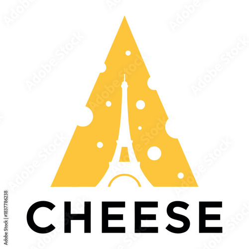 Stylized yellow swiss cheese wedge logo isolated on white background