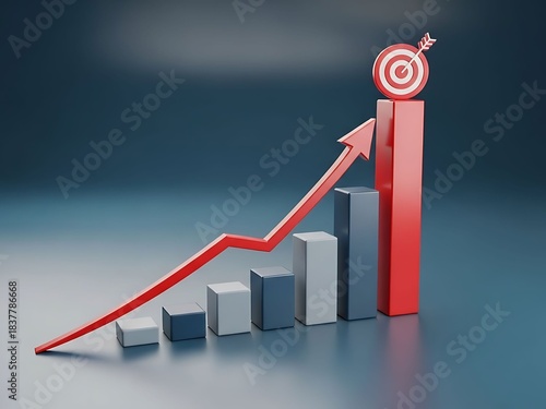 Target Achievement Business Graph with Rising Chart.