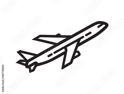Clean minimalist plane icon created as 2D vector line art for digital projects