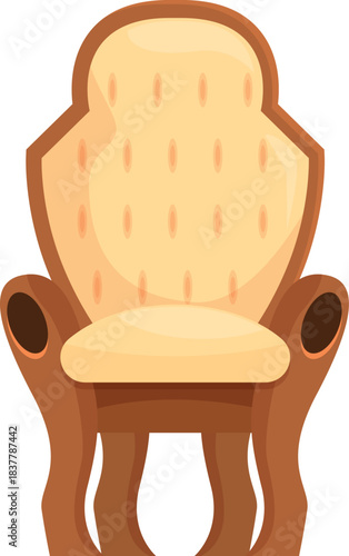 Comfortable and stylish throne chair with wooden legs and beige upholstery, perfect for a king or queen