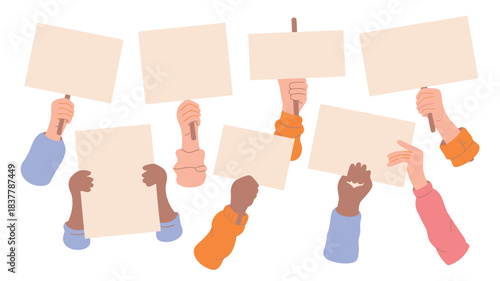 Hands Holding Blank Signs, Protesting or Advocating for Change, Representing Unity and Social Justice