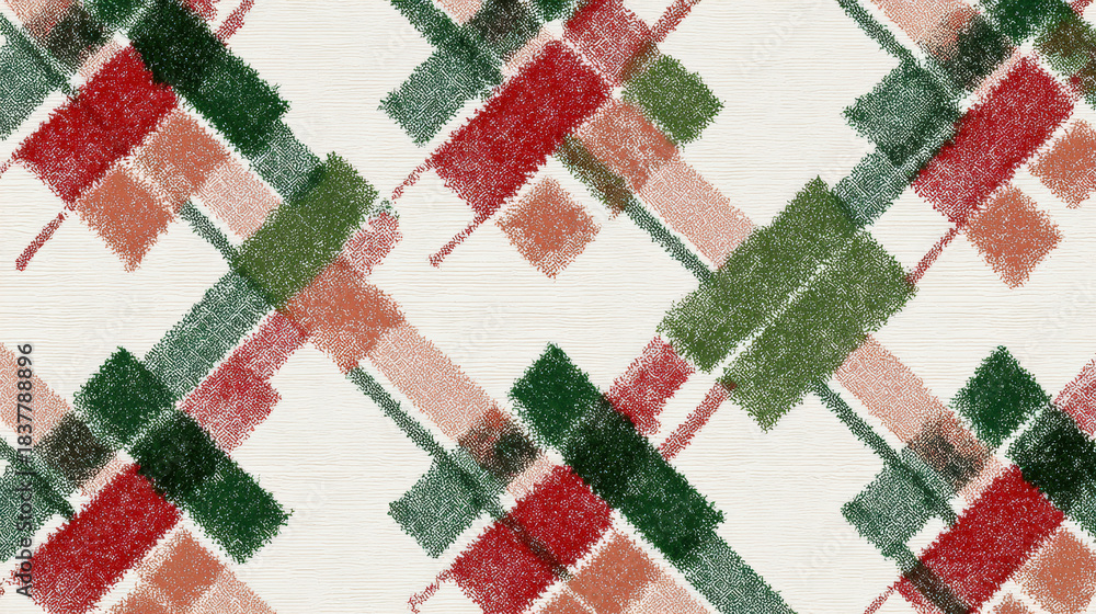 Fototapeta premium Festive plaid pattern in green, red, and cream colors for holiday designs. classic plaid design is perfect for Christmas, winter, or any festive occasion.