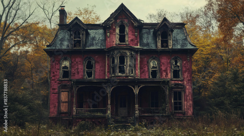 porch, ageing, decay, decayed, empty, weathered, abandoned, broken, dilapidated, house, moss, nature, old, overgrown, red, vegetation, window, wood, exterior, forest, rustic