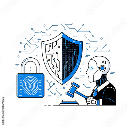 Intelligent AI legal system secures digital data with biometric authentication and binary code protection