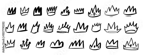 Doodle crown collection. Simple sketch style queen or king crowns set