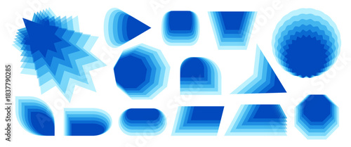 Fantastic overlapping shapes set. Blue geometric blend elements. Vector translucent geometric artwork