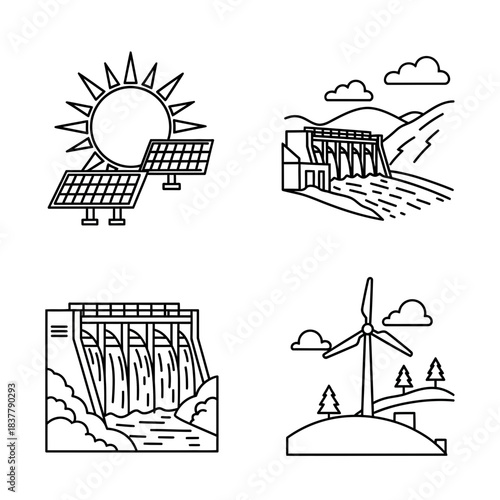 Harnessing nature's power showcasing solar, hydro, and wind energy for a sustainable future