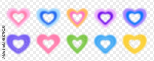 Beautiful soft blur gradient heart collection. Gradient trendy love shapes set for Valentines Day.