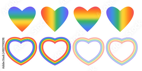 Rainbow gradient heart icon collection. Cute abstract free love symbol with lgtbq+ colors