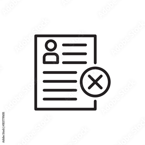 Rejection icon symbolizing application denial, candidate dismissal, and formal no-hire status, representing HR communication, talent acquisition outcome, employment closing, and selection conclusion.
