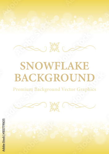 金色の雪の結晶が飾る冬の縦型背景フレーム（スノーフレークデザイン）| ベクター素材 コピースペース カード