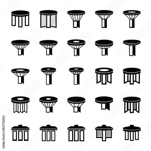 Versatile collection of table icons perfect for interior design projects, furniture catalogs, and architectural plans showing a variety of styles and shapes